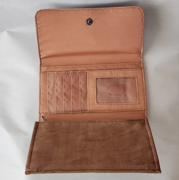 Brown Suade Wallet with Silver Feather Accent - Picture 3 of 5